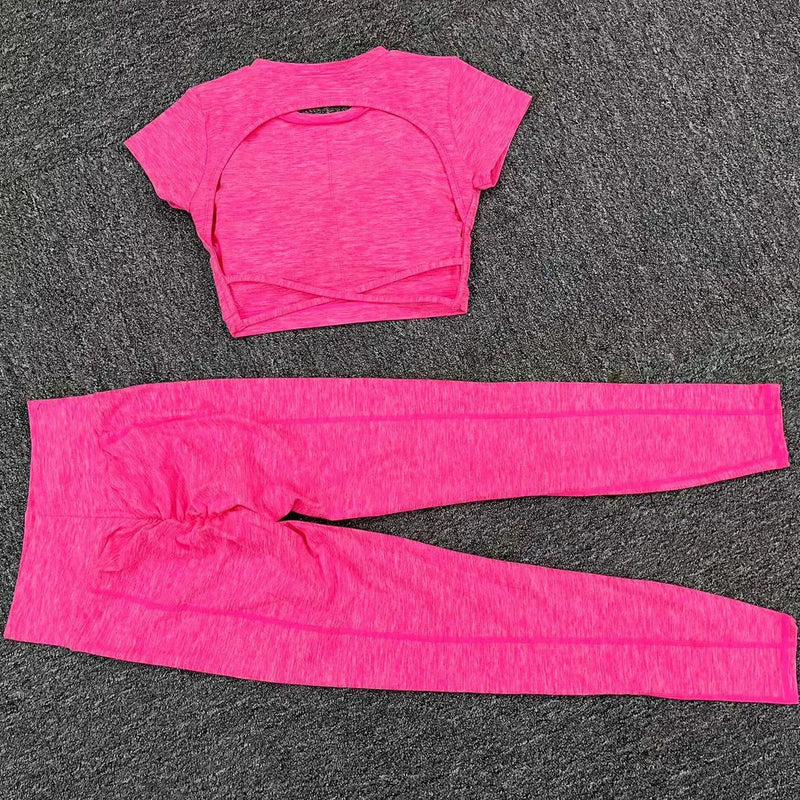 Open Back Crop Top & Leggings Workout Set