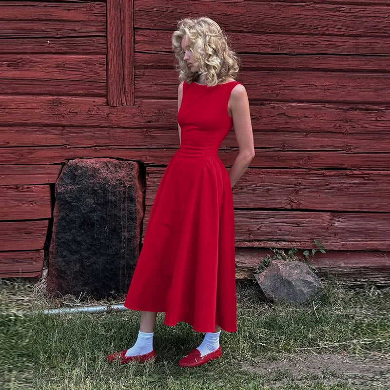 Sleeveless A-Line Midi Dress