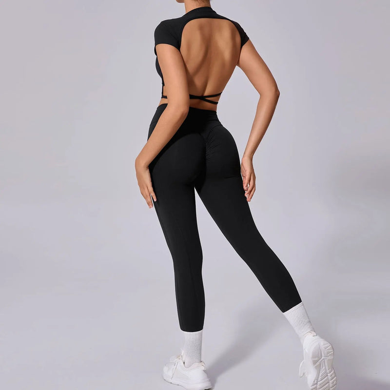 Open Back Crop Top & Leggings Workout Set