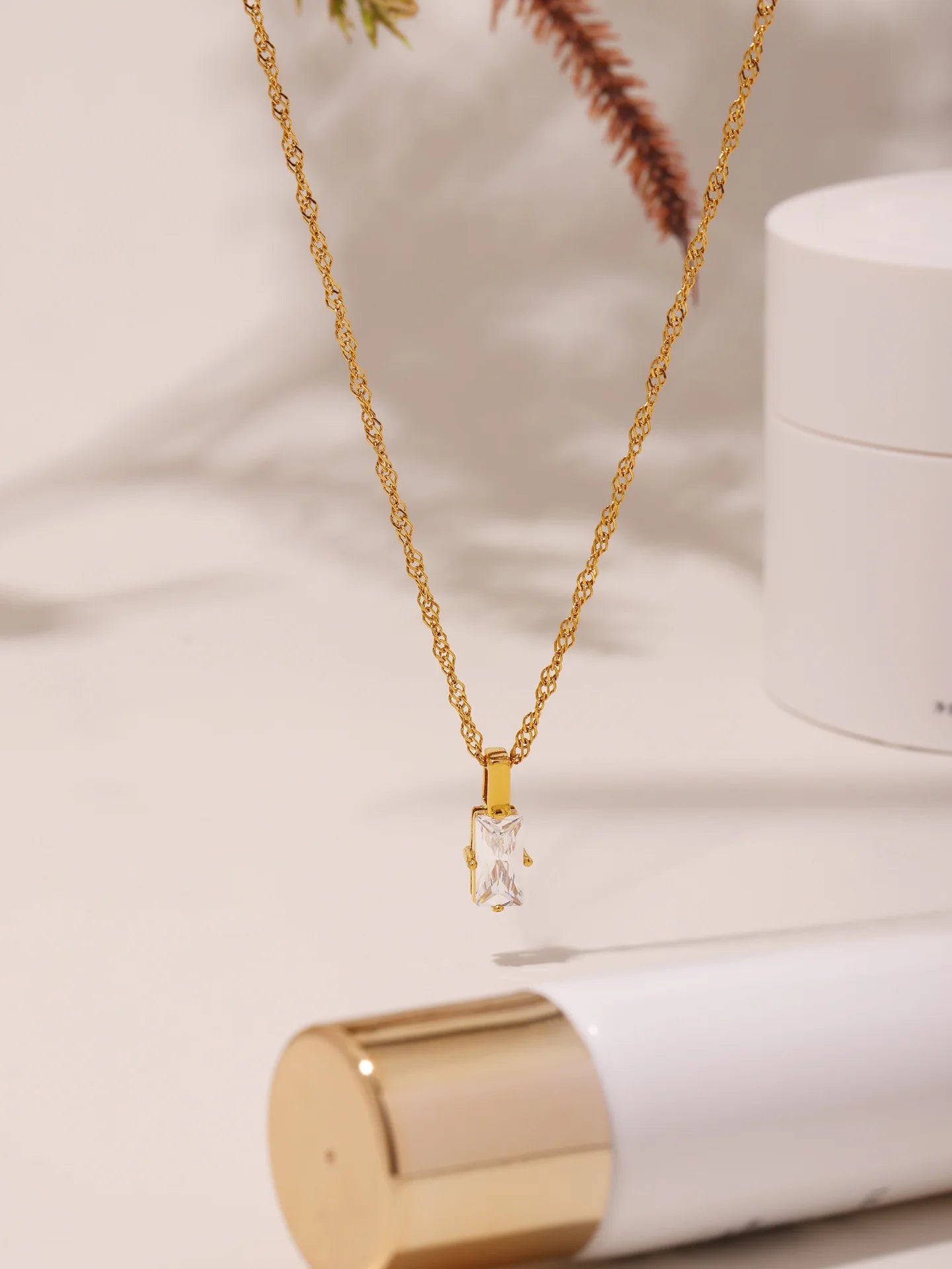 Minimalist Layered Baguette Pendant Necklace