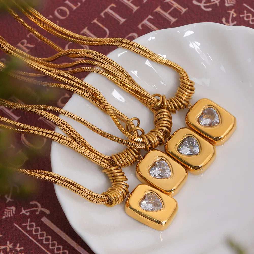 Gold Heart Crystal Pendant Necklace