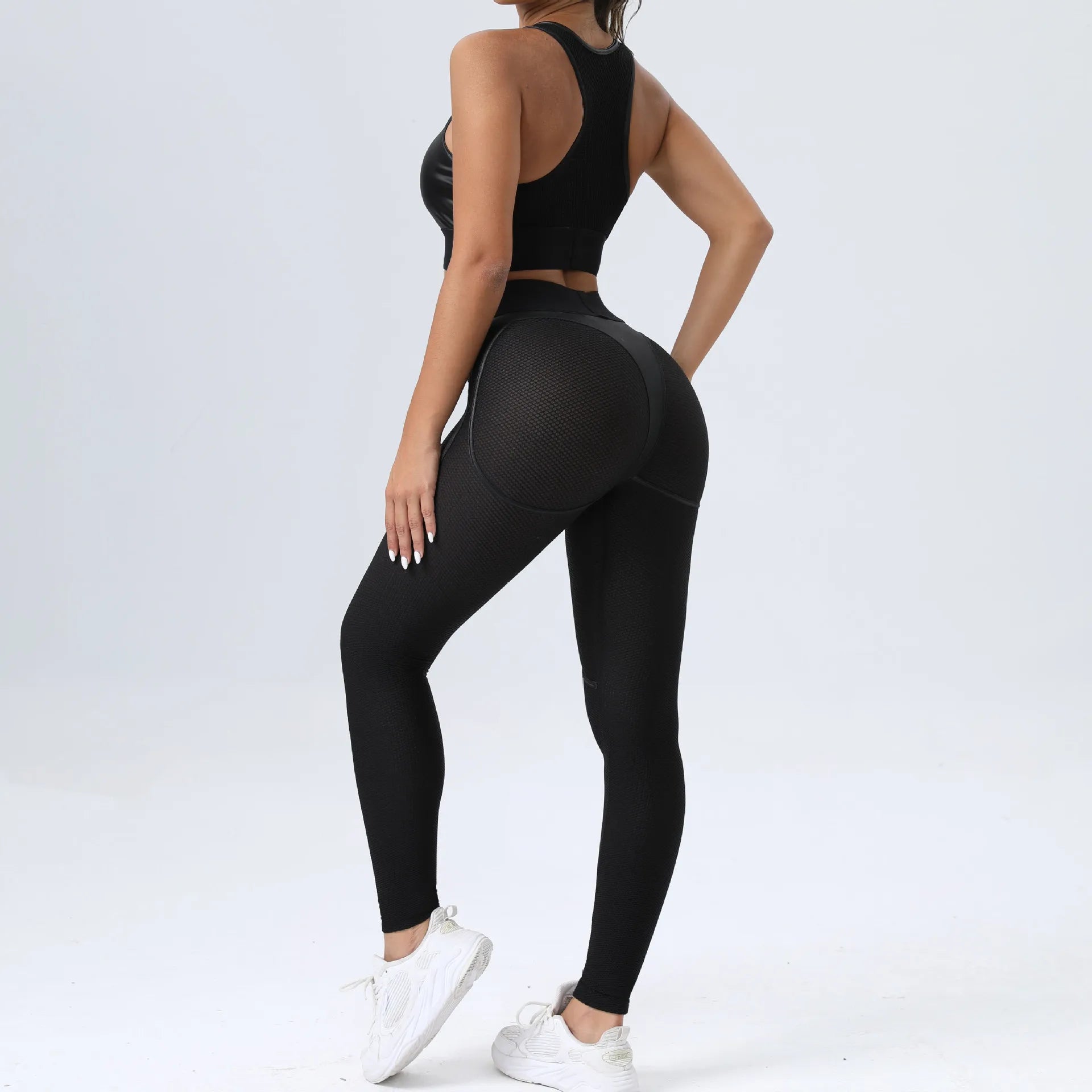 Faux Leather & Mesh Workout Set