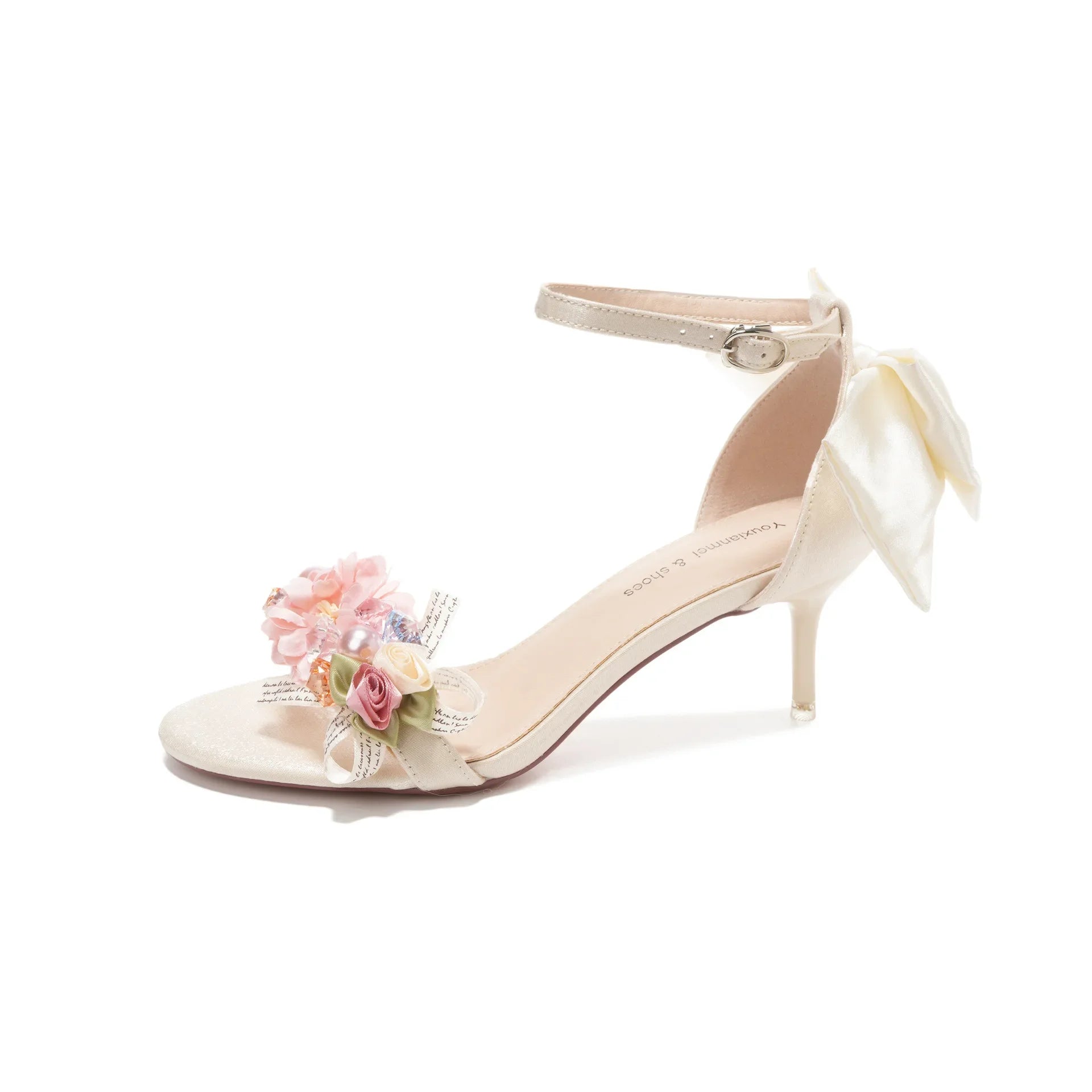 Floral Bow Ankle Strap Heels