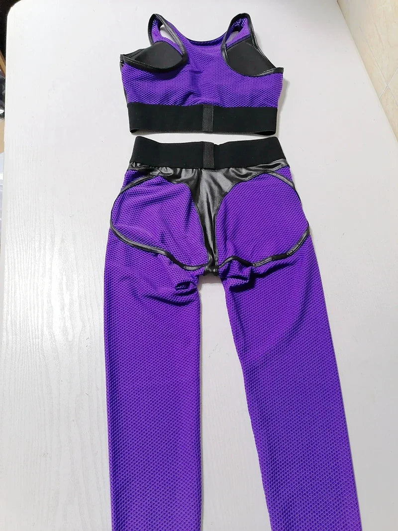 Faux Leather & Mesh Workout Set