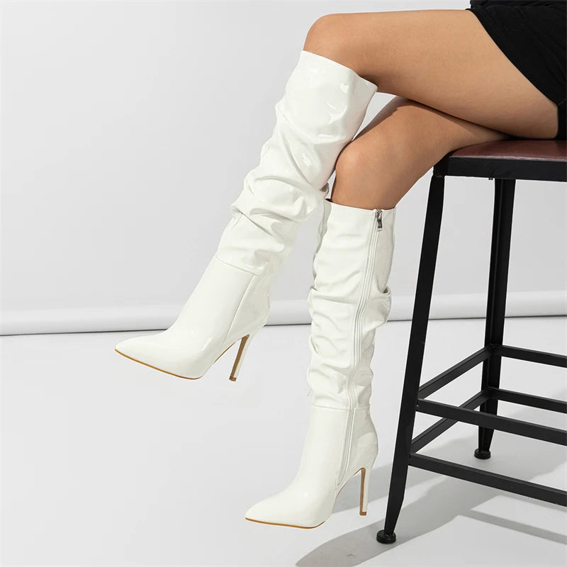 Sleek Patent Ruched Over-the-Knee Boots