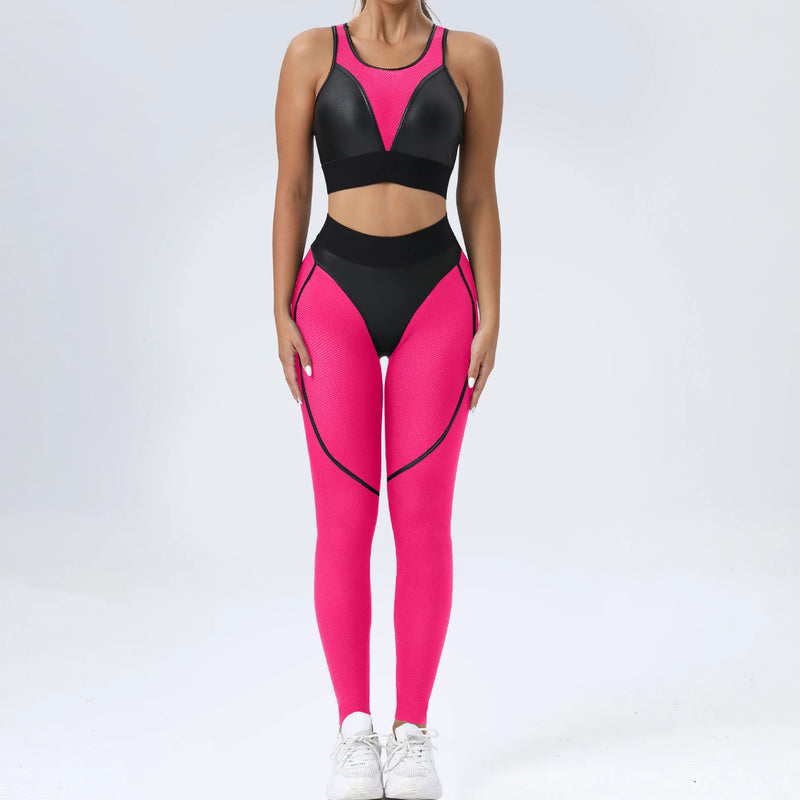 Faux Leather & Mesh Workout Set