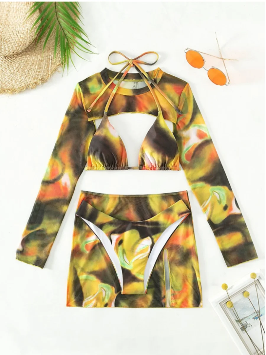 Abstract Print Three-Piece Skirt Set