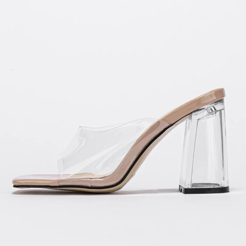 Clear Strap Block Heel Sandals
