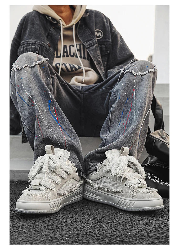 Fuzzy Lace Retro Sneakers