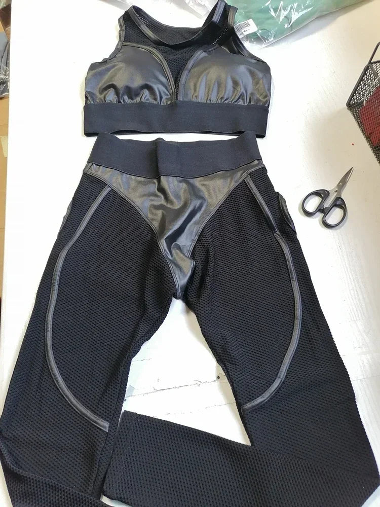 Faux Leather & Mesh Workout Set