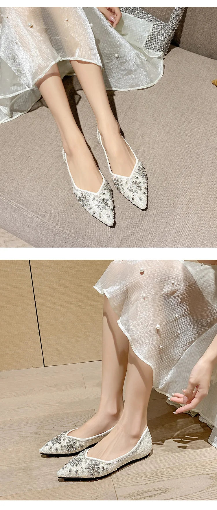 Embellished Pointed Toe Flats
