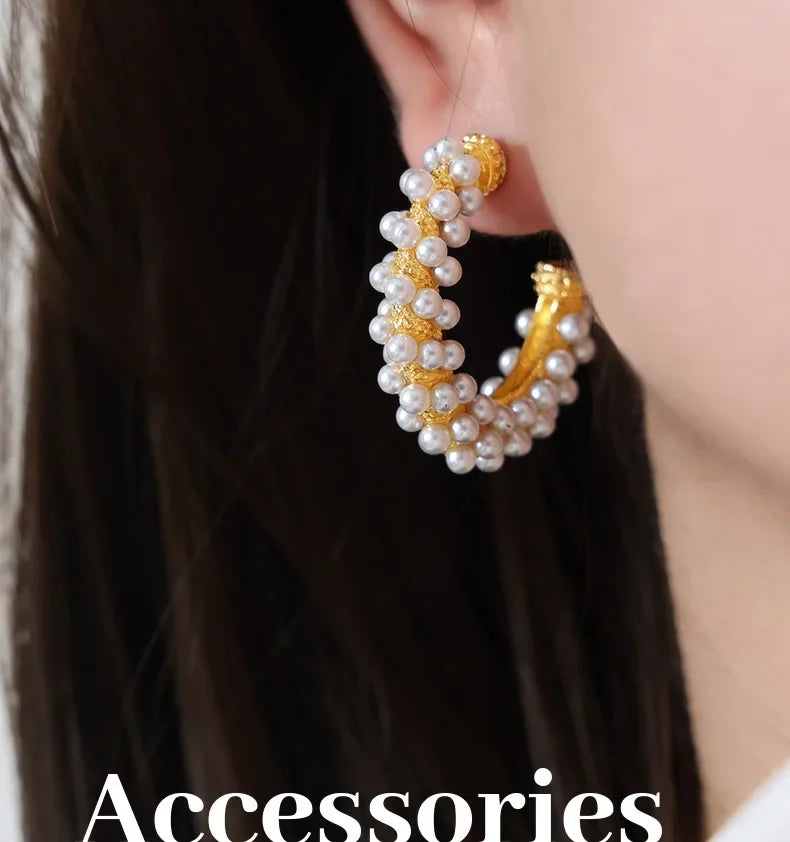 Pearl Cluster Hoop Earrings