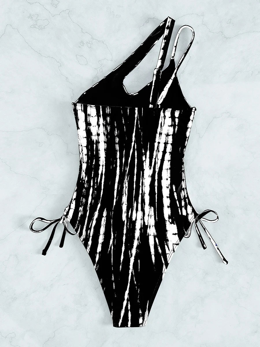 One-Shoulder Cutout Tie-Dye Swimsuit