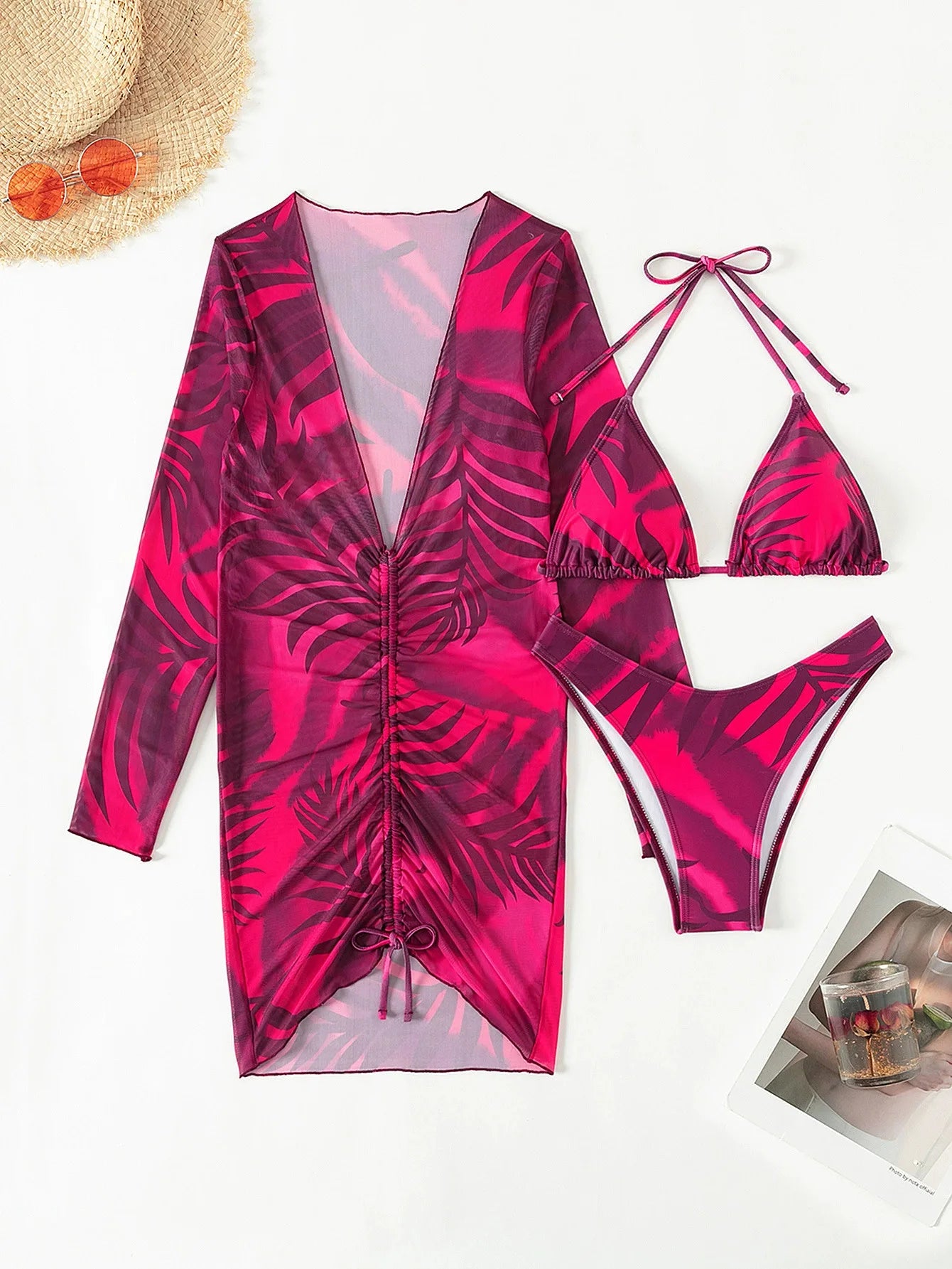 Long Sleeve Cutout Bikini Dress Set