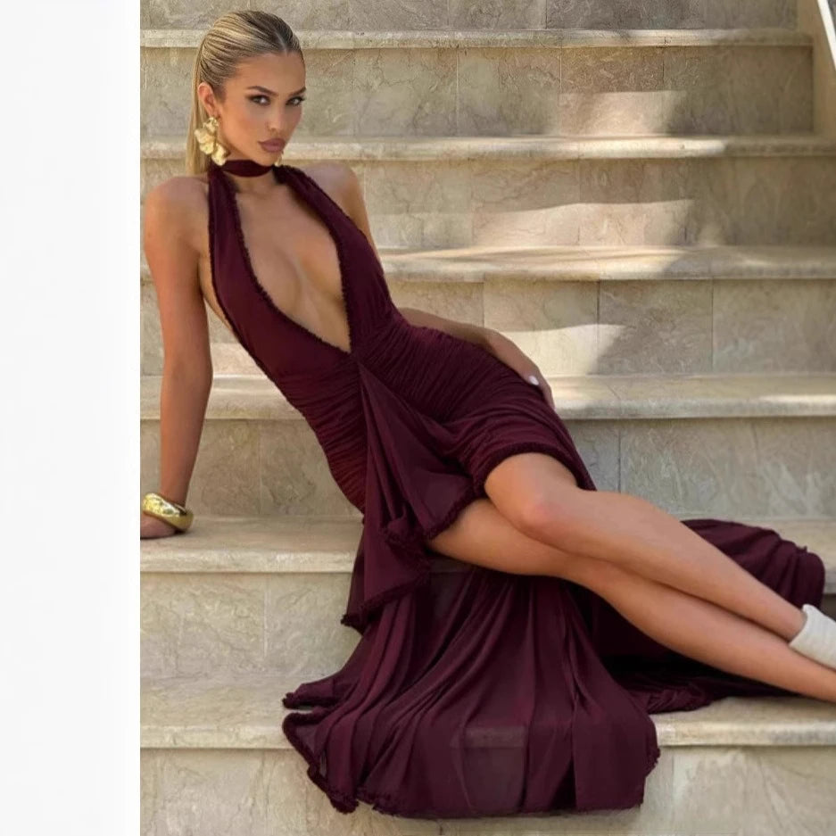 Plunge Halter Evening Gown