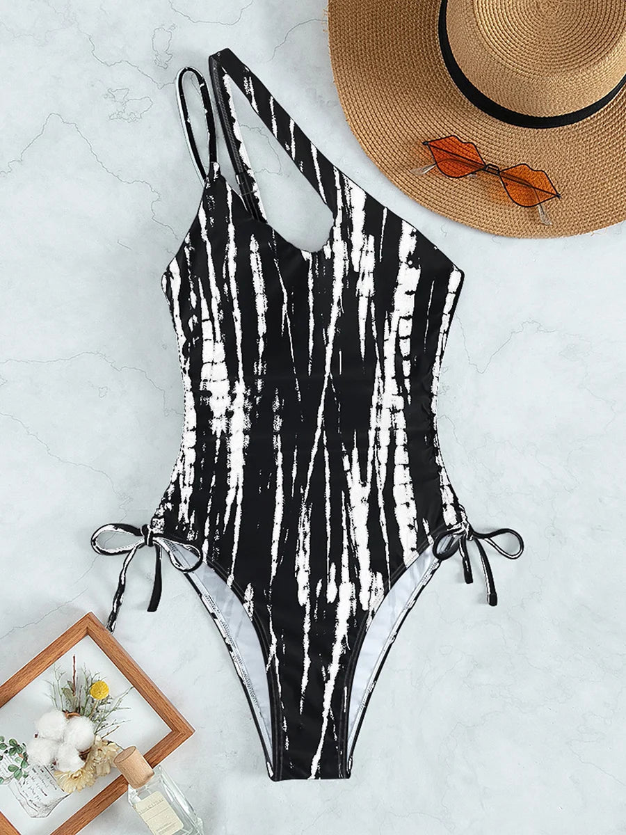 One-Shoulder Cutout Tie-Dye Swimsuit