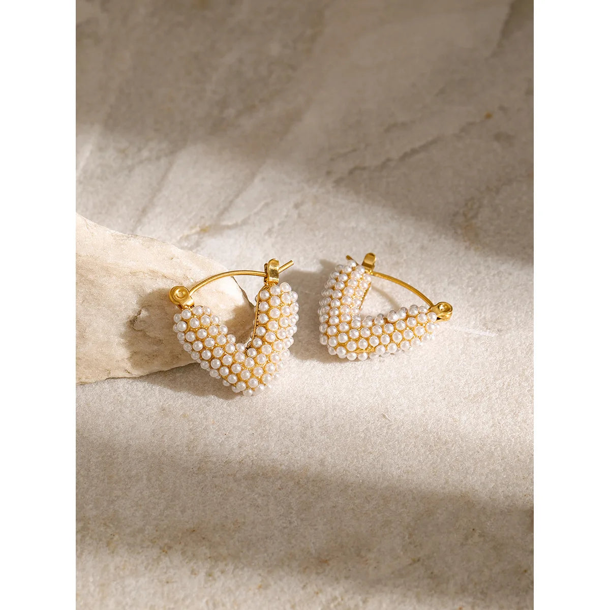 Pearl Cluster V Hoop Earrings