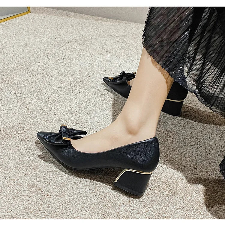 Bow Accent Block Heel Pumps