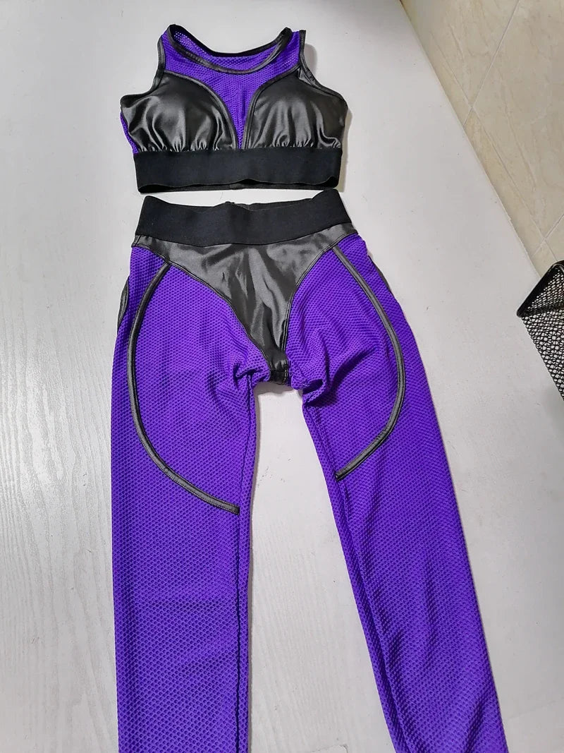Faux Leather & Mesh Workout Set
