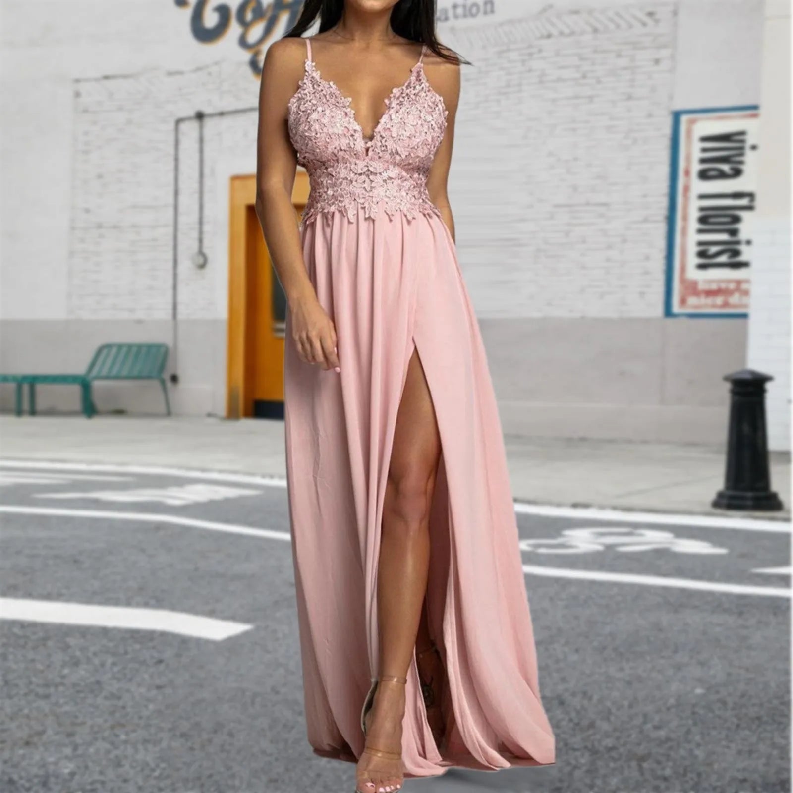 Lace Bodice Spaghetti Strap Maxi Dress