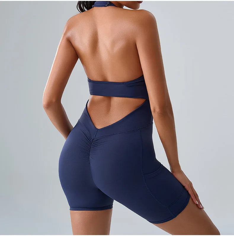 Open Back Ruched Athletic Jumpsuit