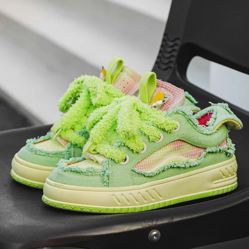 Fuzzy Lace Retro Sneakers