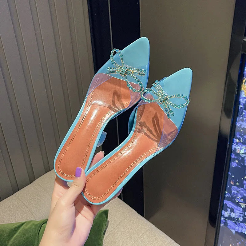Crystal Bow Slip-On Heels