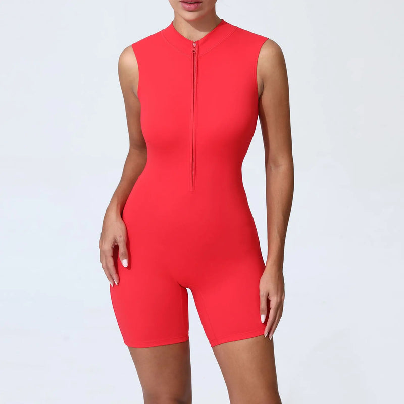 Sleeveless Zip Front Workout Romper