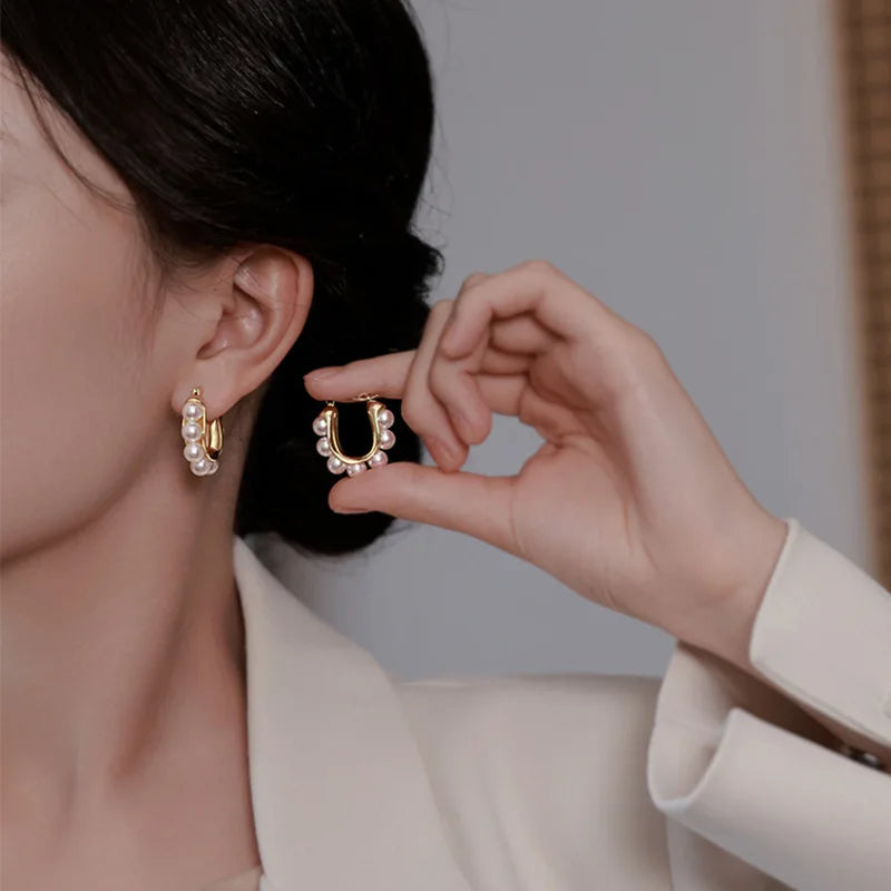 Pearl Accent Hoop Earrings