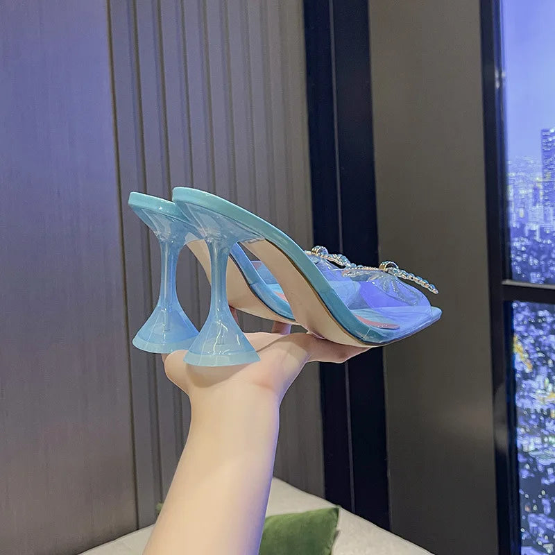 Crystal Bow Slip-On Heels