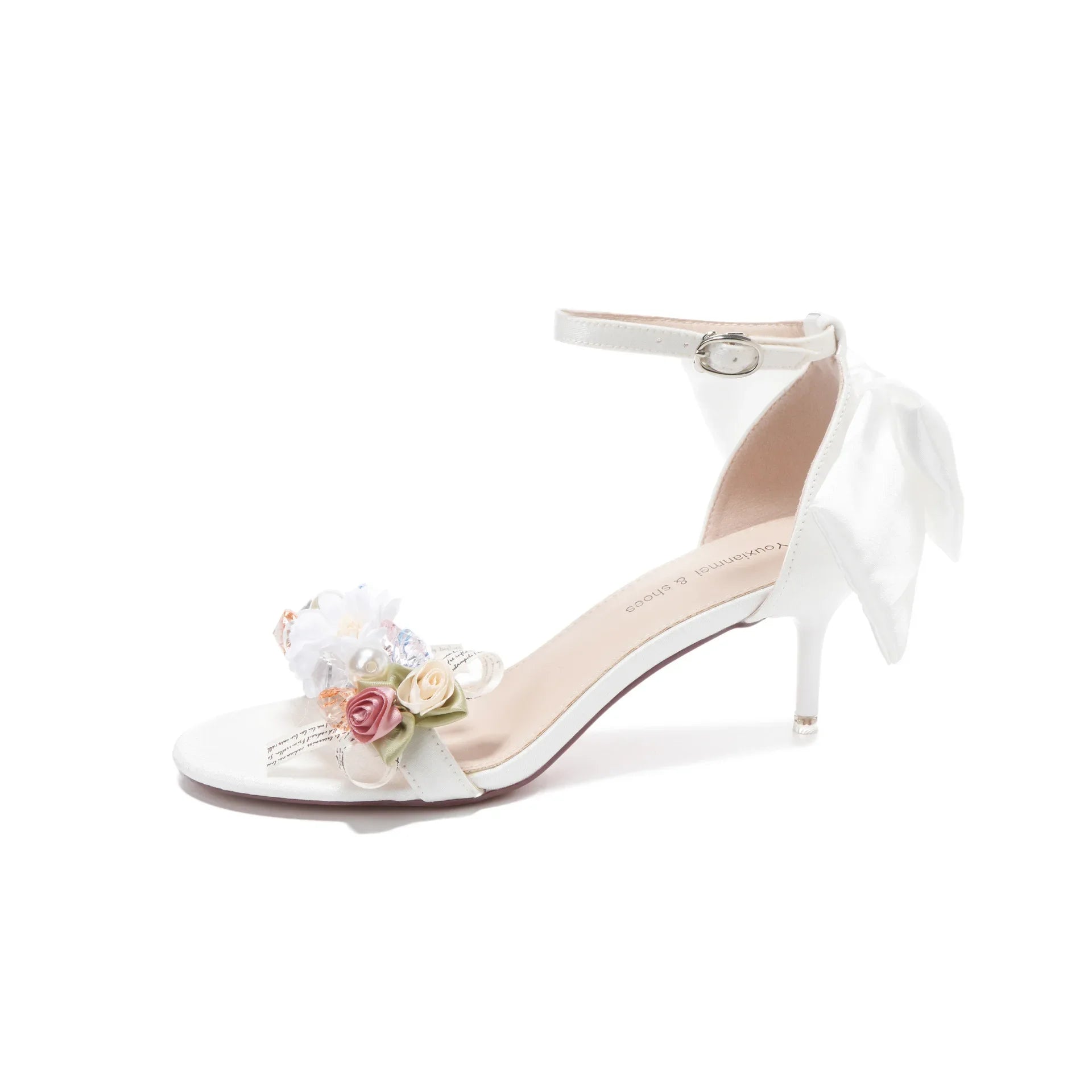 Floral Bow Ankle Strap Heels
