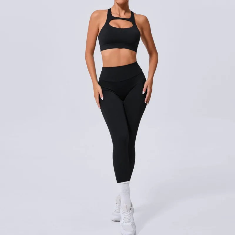 Cutout Sports Bra & High-Waist Pocket Leggings Set