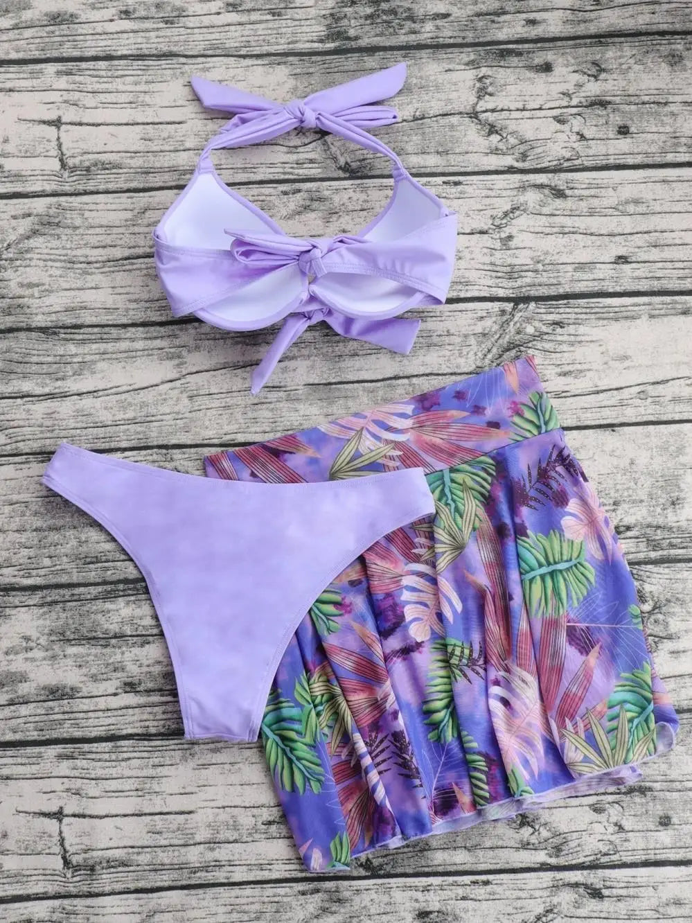 Tie-Front Bikini & Mini Skirt Set