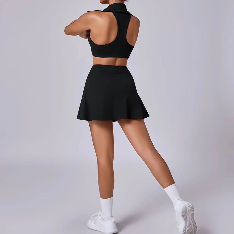 Collared Halter Tennis Skirt Set