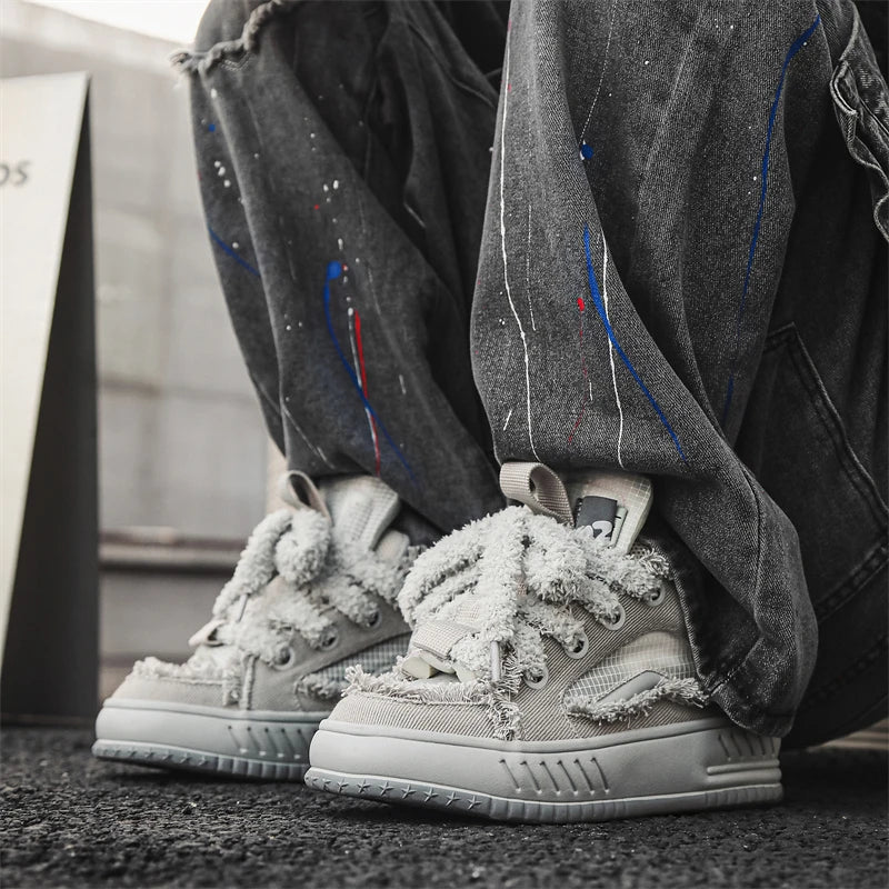Fuzzy Lace Retro Sneakers