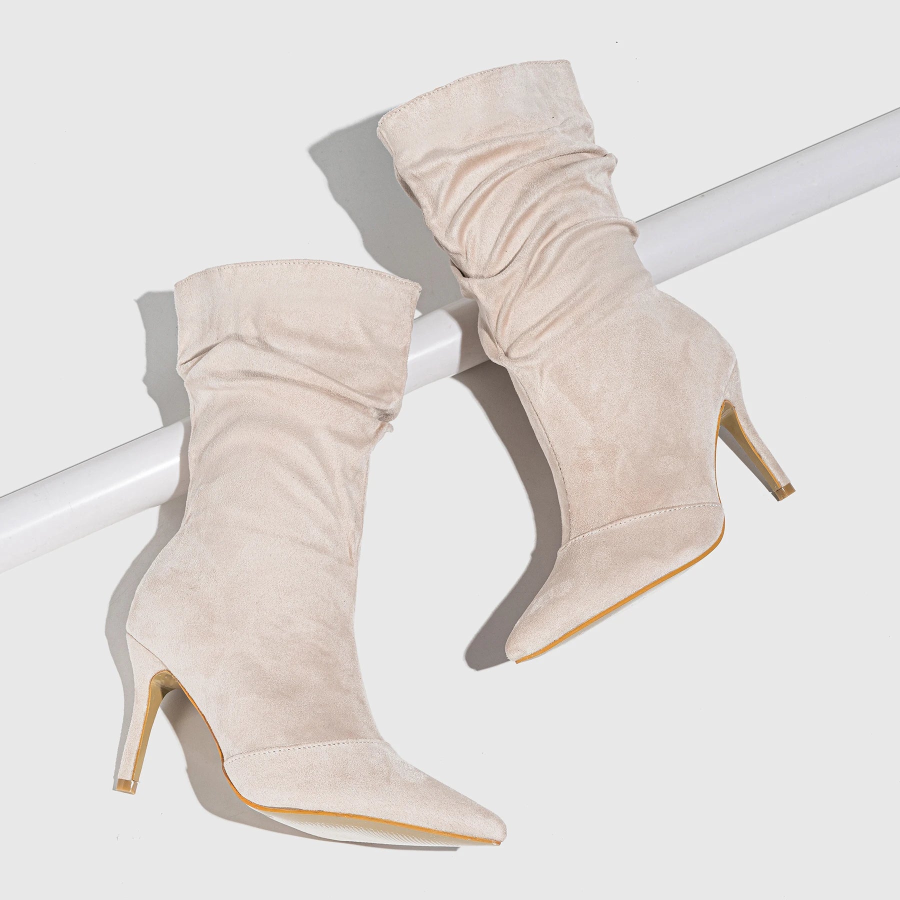 Ruched Pointed-Toe Stiletto Boots