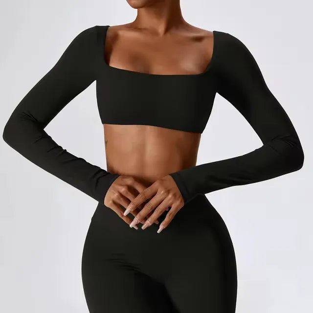 Long Sleeve Crop Top – Square Neck Activewear Top