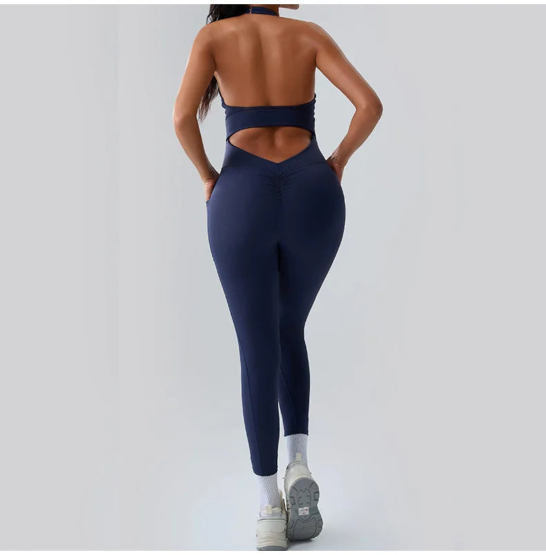 Halter Neck Pocket Athletic Jumpsuit