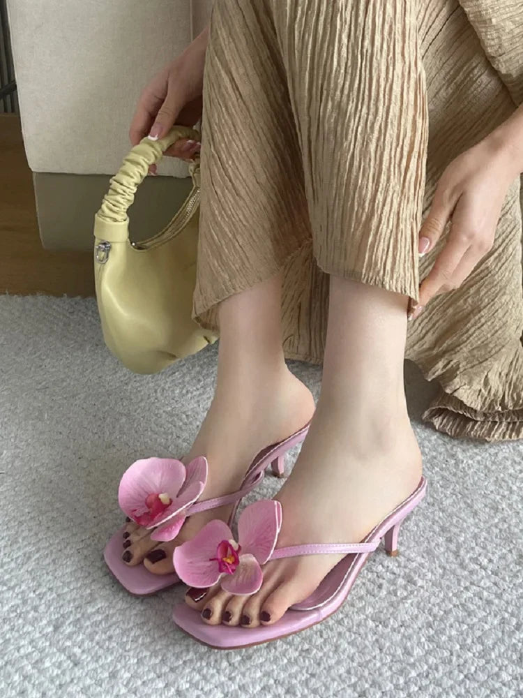 Orchid Accent Slip-On Sandals