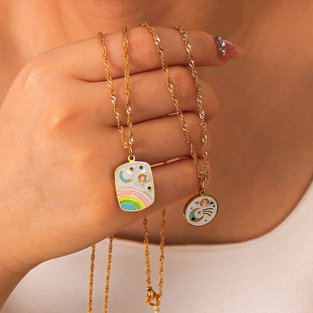 Celestial Enamel Charm Pendant Necklace