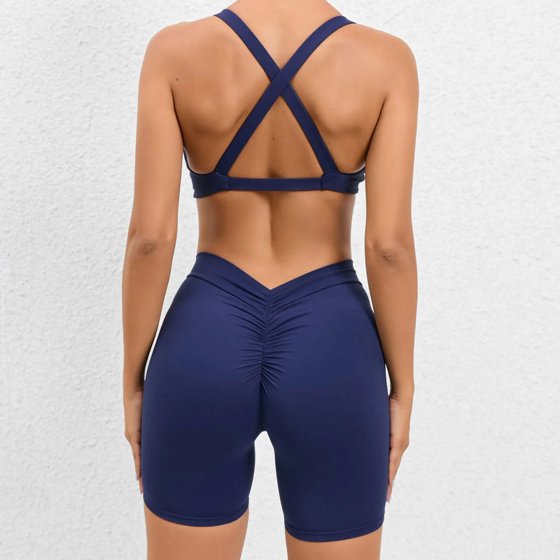 Crossover Bra & Shorts Gym Suit (2 pcs)