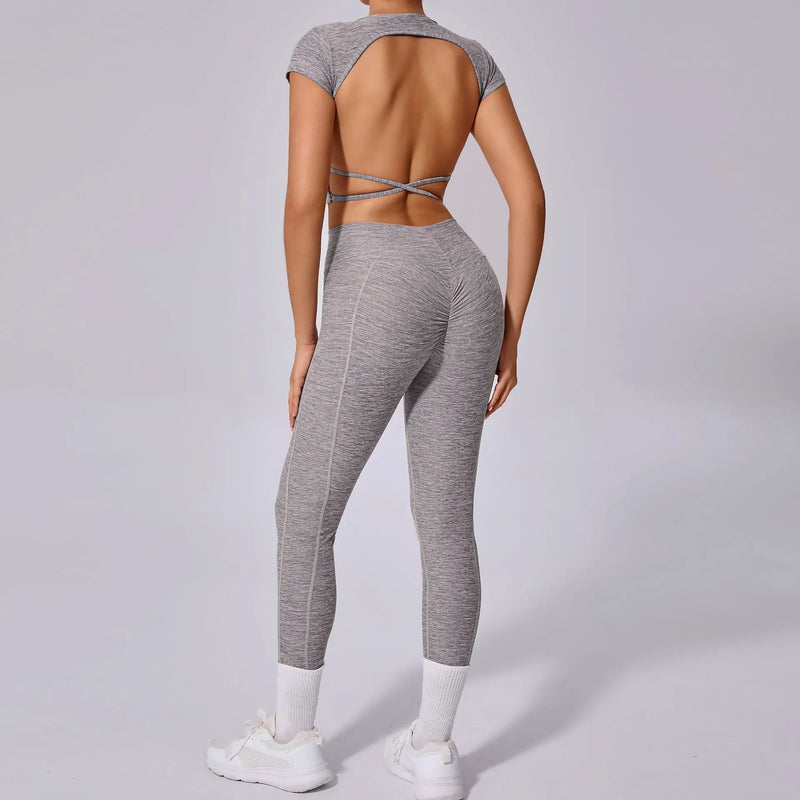 Open Back Crop Top & Leggings Workout Set
