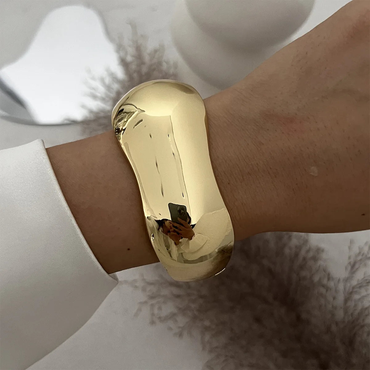 Bold Chunky Sculpted Cuff & Ring Set – Gold & Silver Finish