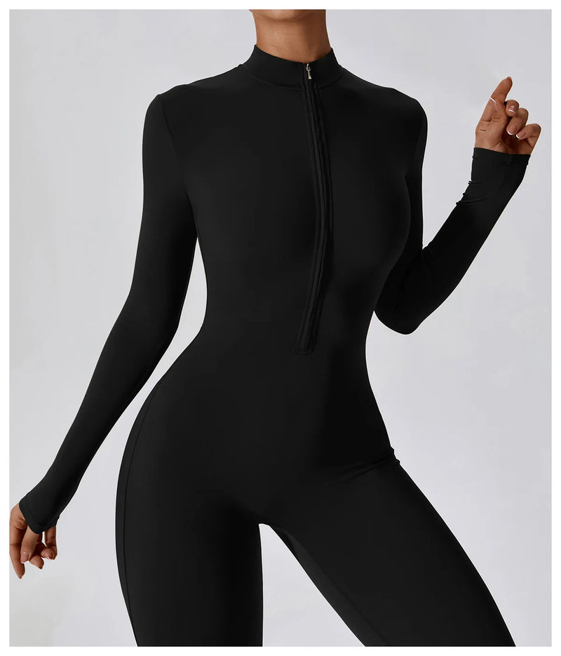 Long Sleeve Zip Fitness Jumpsuit