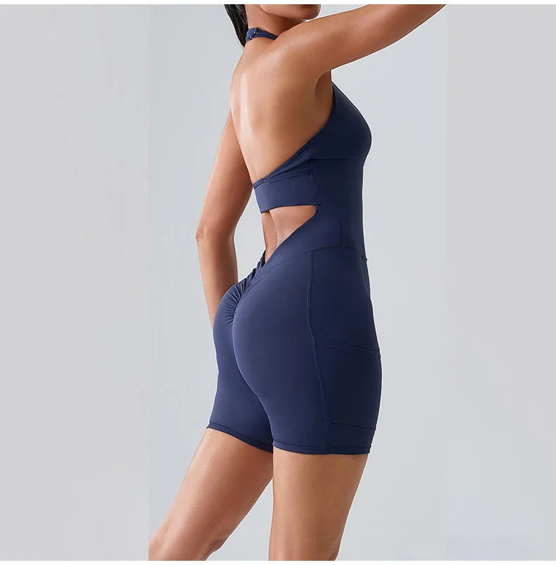 Open Back Ruched Athletic Jumpsuit