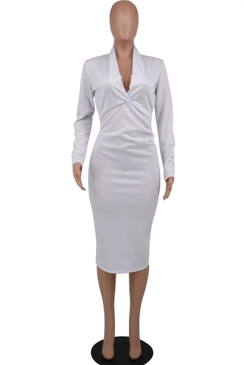 Elegant White Long Sleeve Bodycon Dress