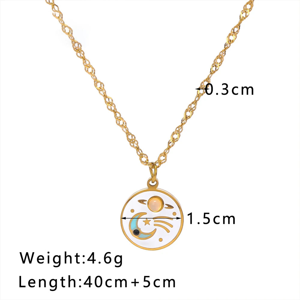 Celestial Enamel Charm Pendant Necklace