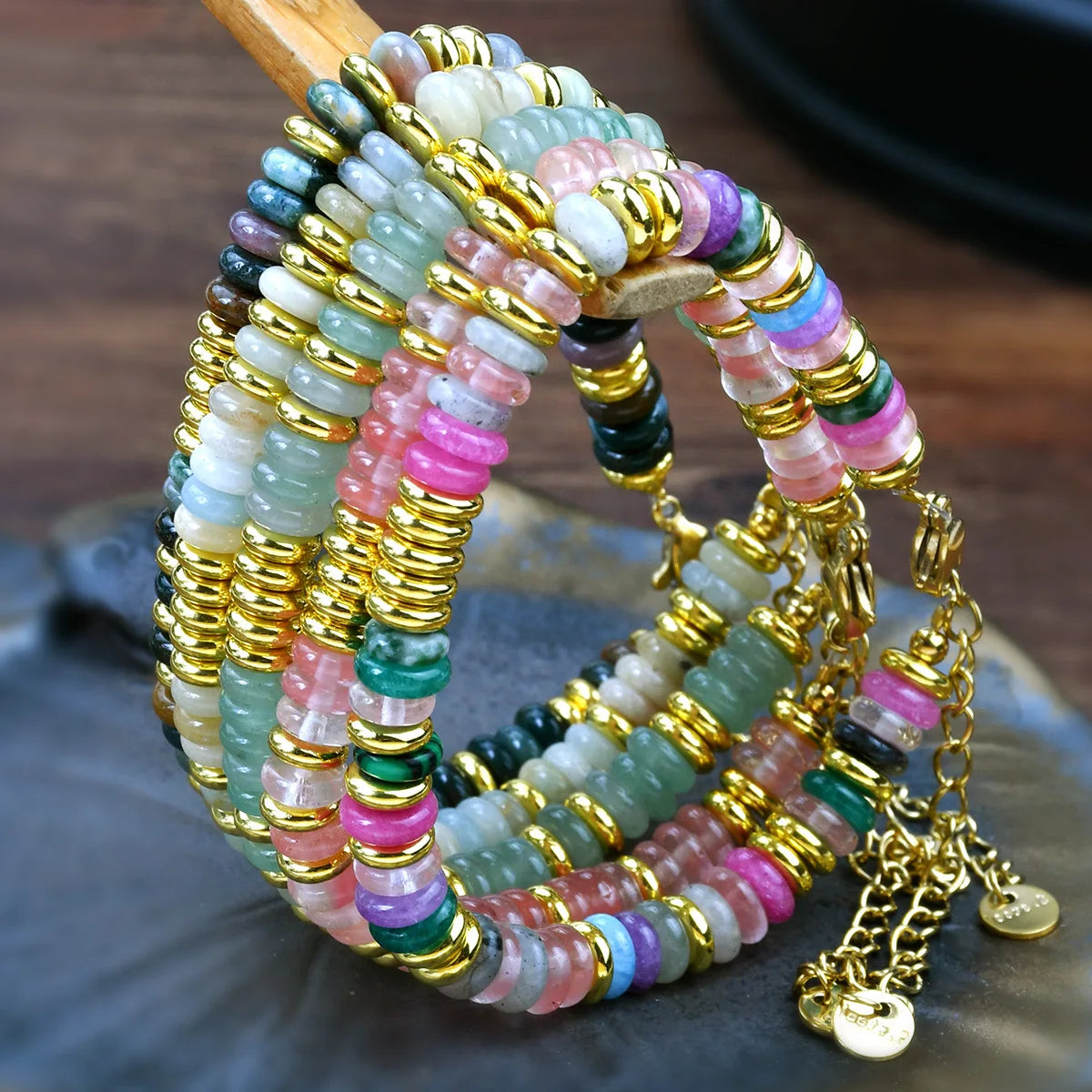 Multicolor Beaded Bracelet with Gold Accents