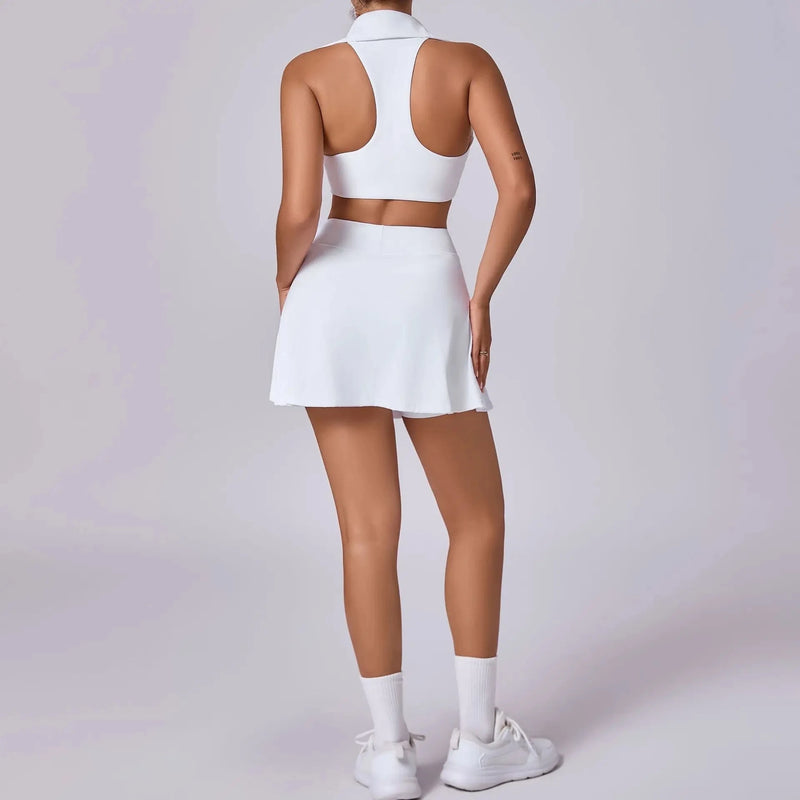 Collared Halter Tennis Skirt Set