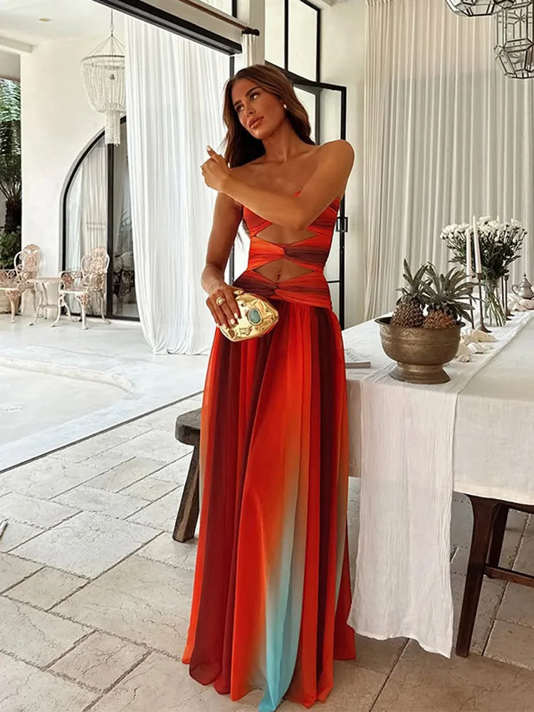 Elegant Halter Polka Dot Maxi Dress